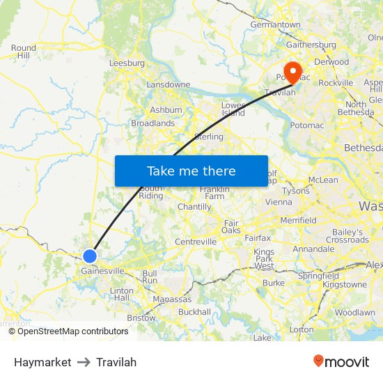 Haymarket to Travilah map