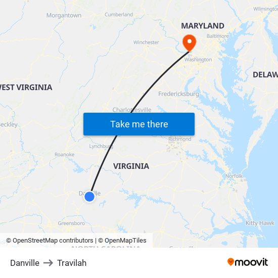 Danville to Travilah map