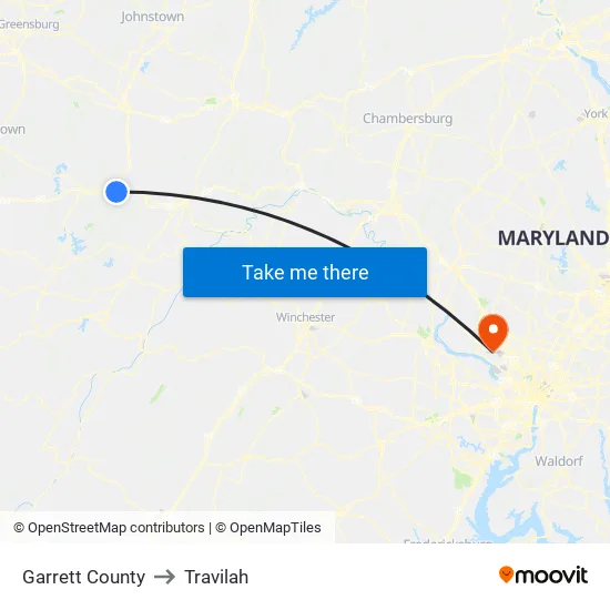 Garrett County to Travilah map