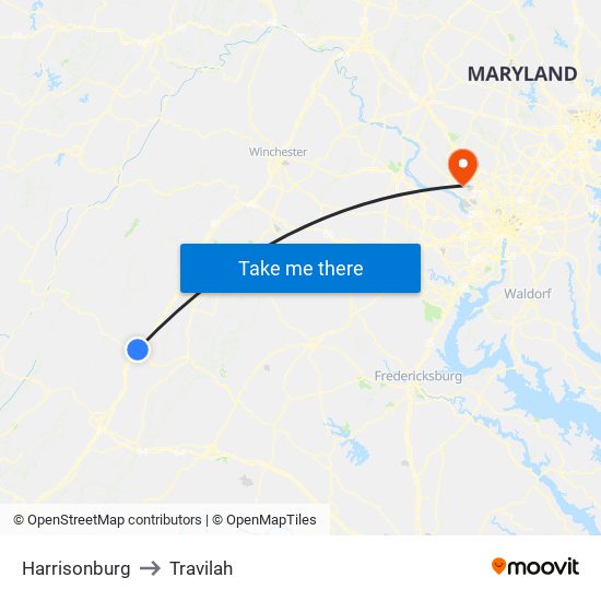 Harrisonburg to Travilah map