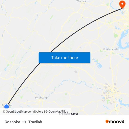 Roanoke to Travilah map