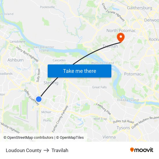 Loudoun County to Travilah map