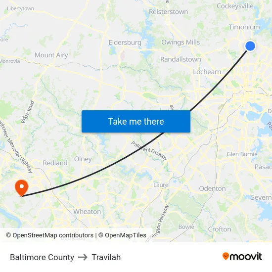 Baltimore County to Travilah map