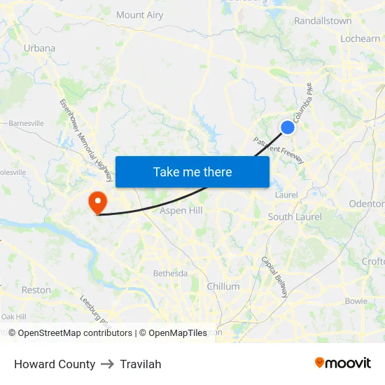 Howard County to Travilah map