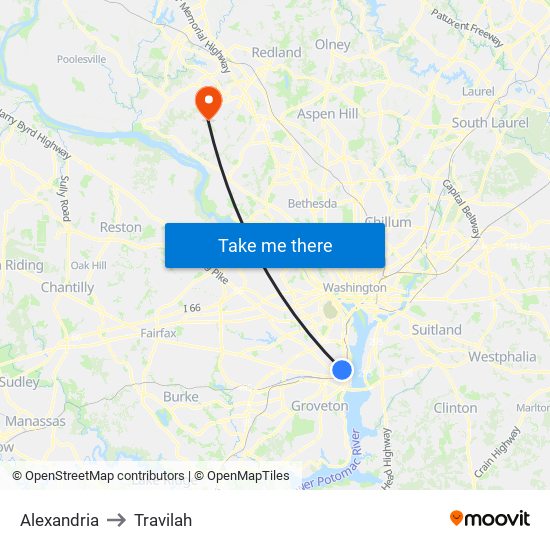 Alexandria to Travilah map