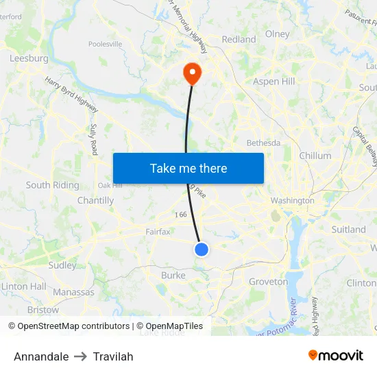 Annandale to Travilah map