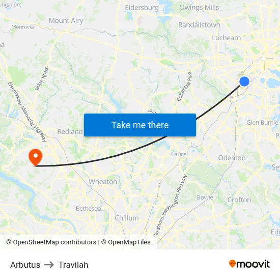 Arbutus to Travilah map