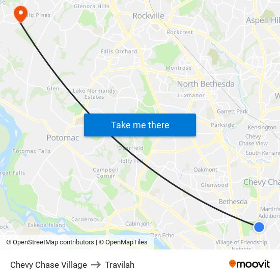 Chevy Chase Village to Travilah map