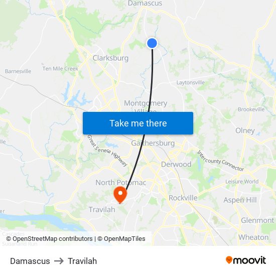 Damascus to Travilah map