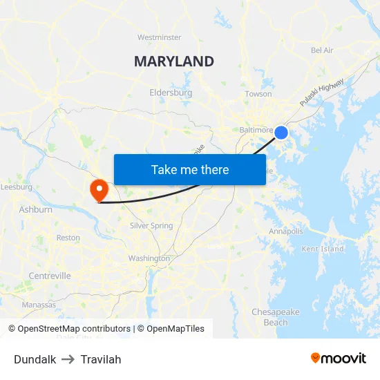 Dundalk to Travilah map