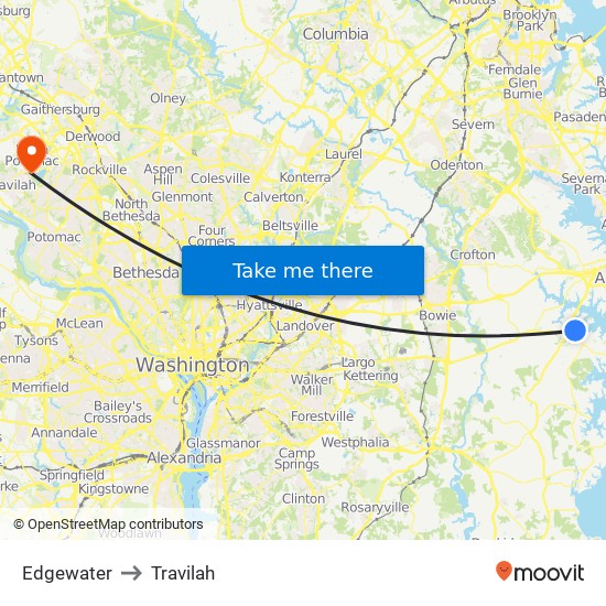 Edgewater to Travilah map