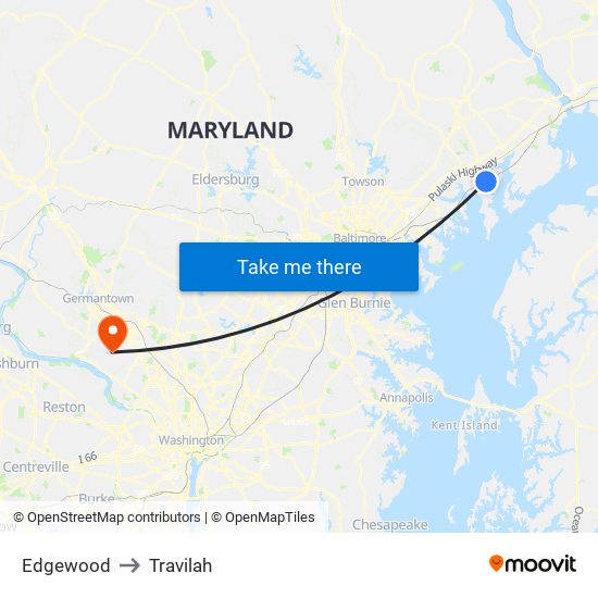 Edgewood to Travilah map