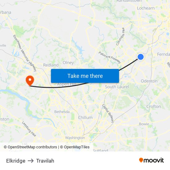 Elkridge to Travilah map