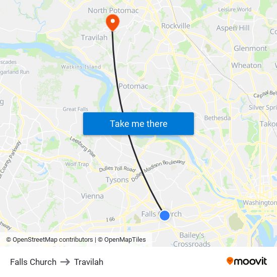 Falls Church to Travilah map