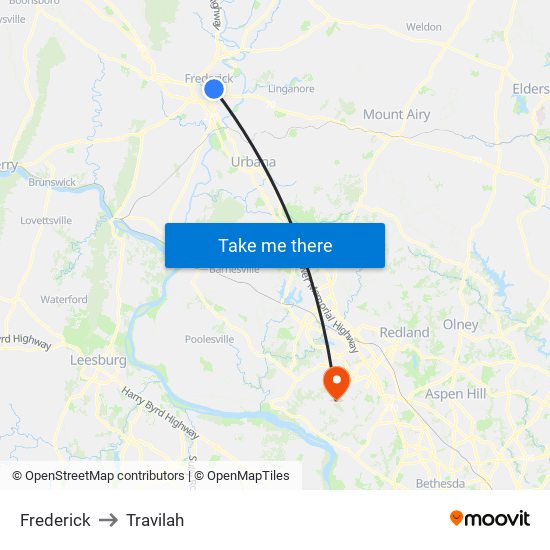 Frederick to Travilah map
