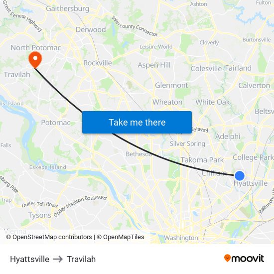 Hyattsville to Travilah map