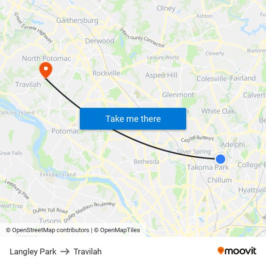 Langley Park to Travilah map