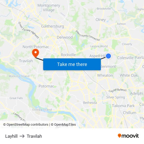Layhill to Travilah map