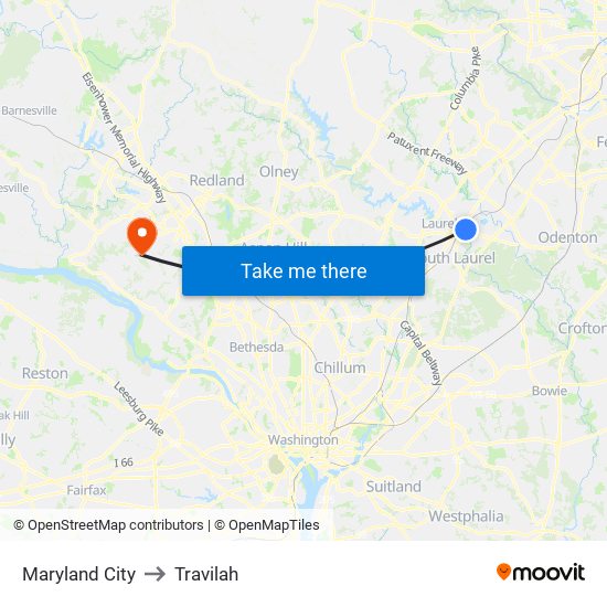 Maryland City to Travilah map