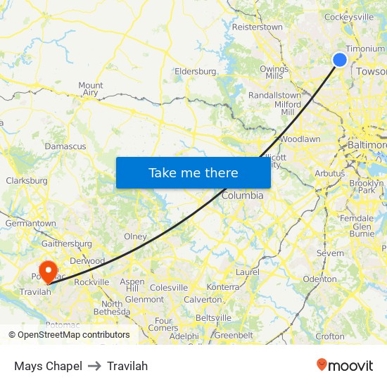 Mays Chapel to Travilah map