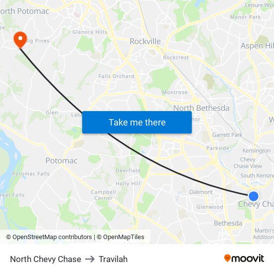 North Chevy Chase to Travilah map