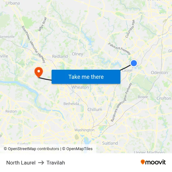 North Laurel to Travilah map