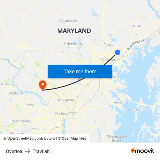 Overlea to Travilah map