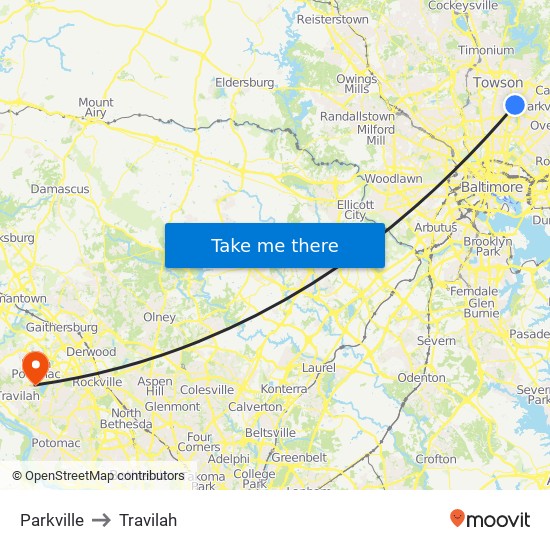 Parkville to Travilah map