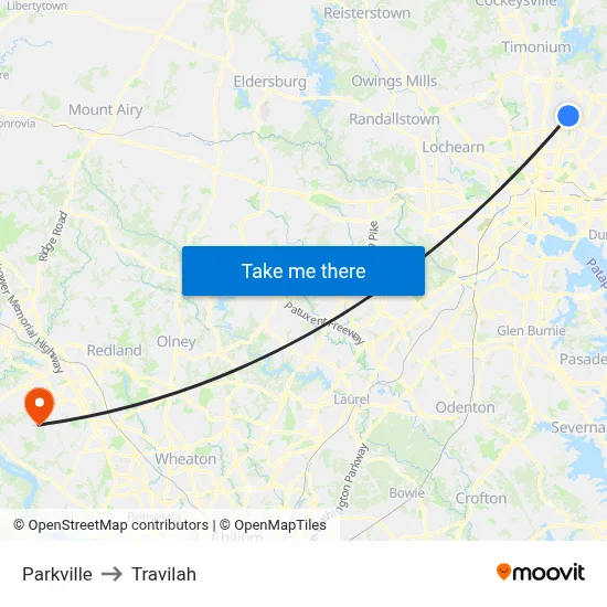 Parkville to Travilah map