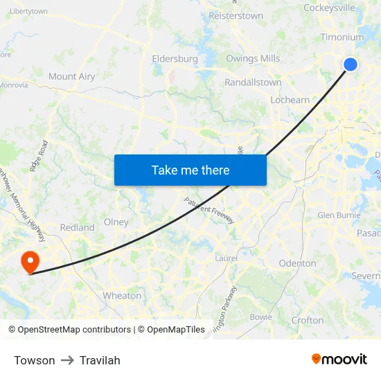 Towson to Travilah map