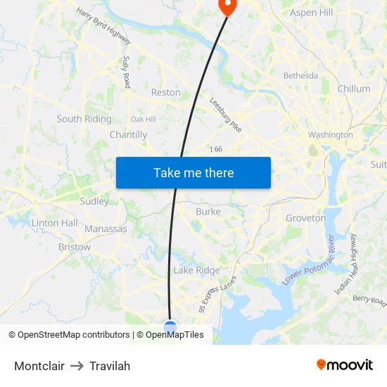 Montclair to Travilah map