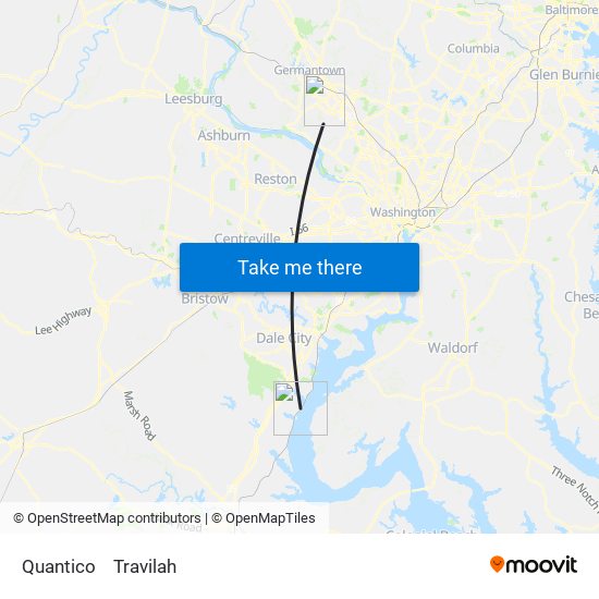 Quantico to Travilah map