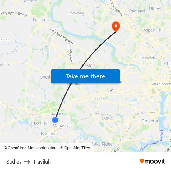 Sudley to Travilah map