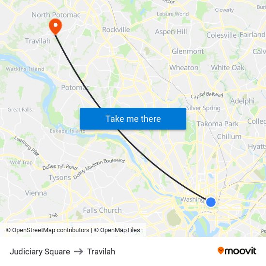 Judiciary Square to Travilah map