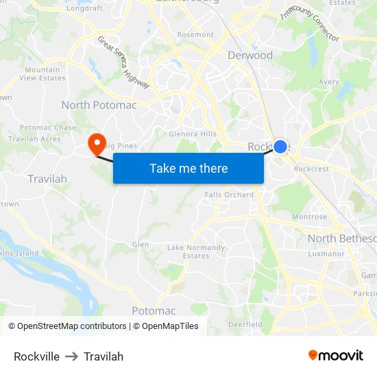 Rockville to Travilah map