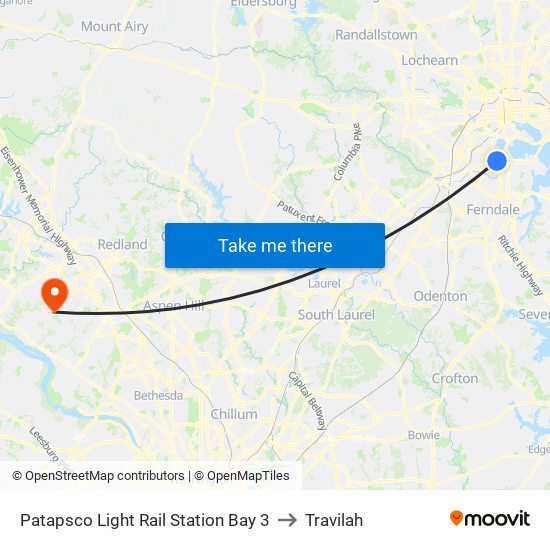 Patapsco Light Rail Station Bay 3 to Travilah map