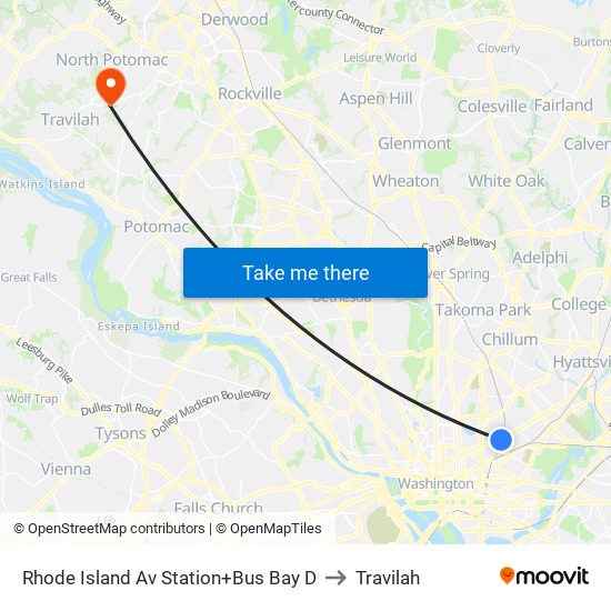 Rhode Island Ave-Brentwood+Bay D to Travilah map