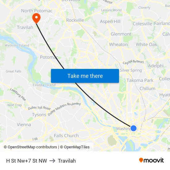 H St Nw+7 St NW to Travilah map