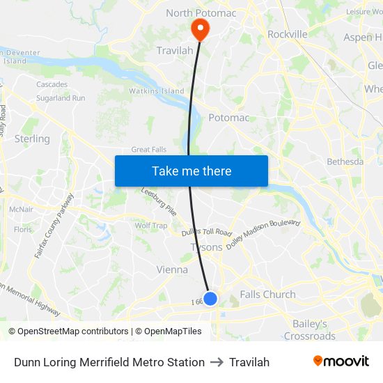 Dunn Loring Merrifield Metro Station to Travilah map