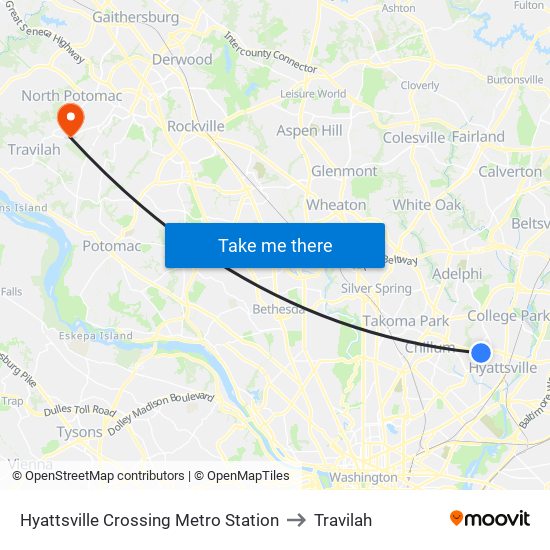 Hyattsville Crossing Metro Station to Travilah map