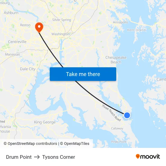 Drum Point to Tysons Corner map
