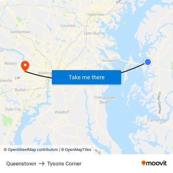 Queenstown to Tysons Corner map