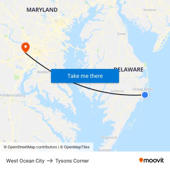 West Ocean City to Tysons Corner map