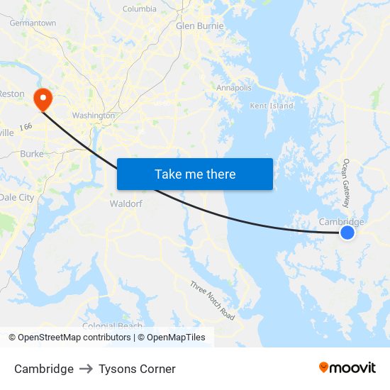 Cambridge to Tysons Corner map