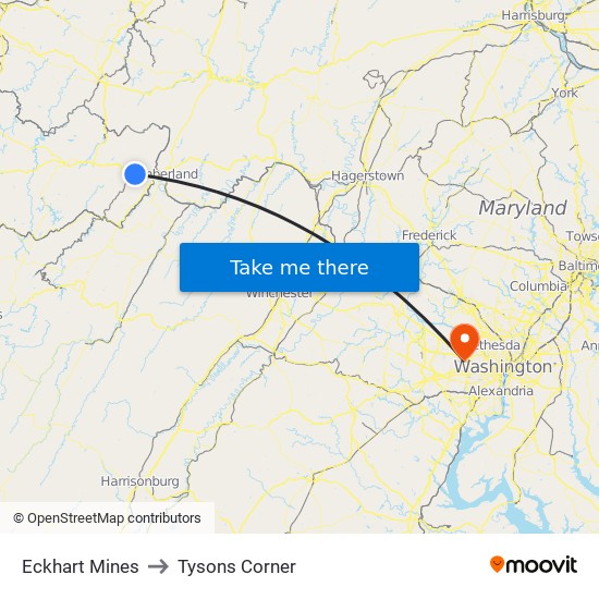 Eckhart Mines to Tysons Corner map