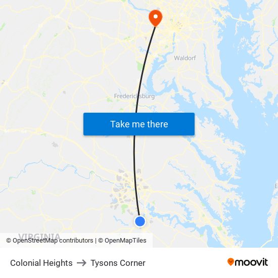 Colonial Heights to Tysons Corner map