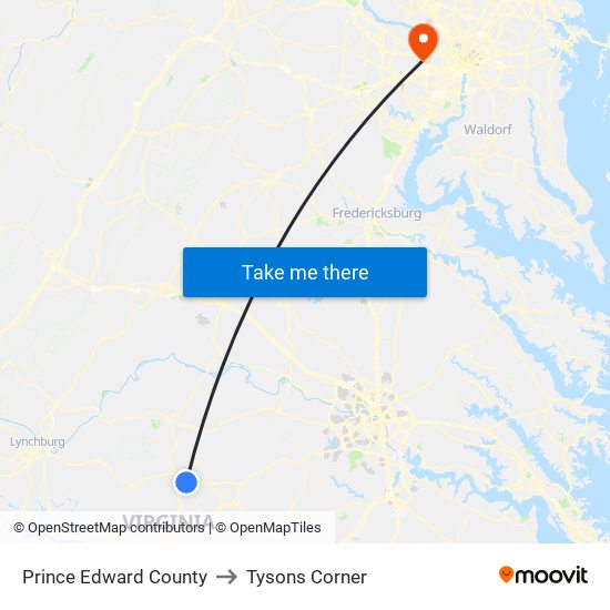 Prince Edward County to Tysons Corner map
