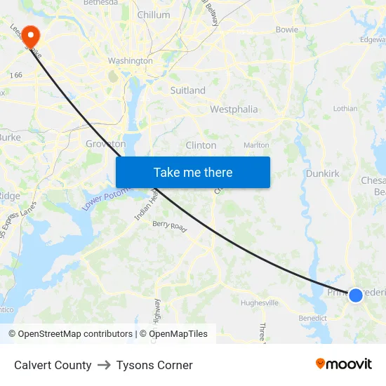 Calvert County to Tysons Corner map