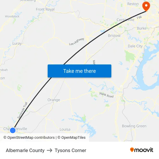 Albemarle County to Tysons Corner map