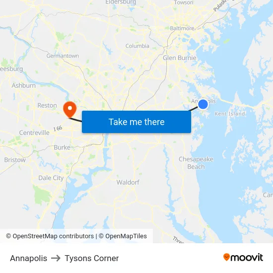 Annapolis to Tysons Corner map